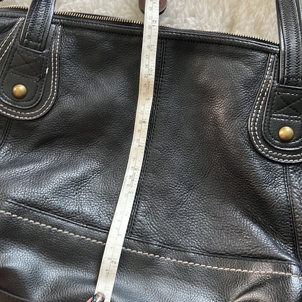 The Sak Leather Tote Satchel Bag 18” Large Brown Pebbled Cow Hide Gold Hardware - Picture 12 of 14
